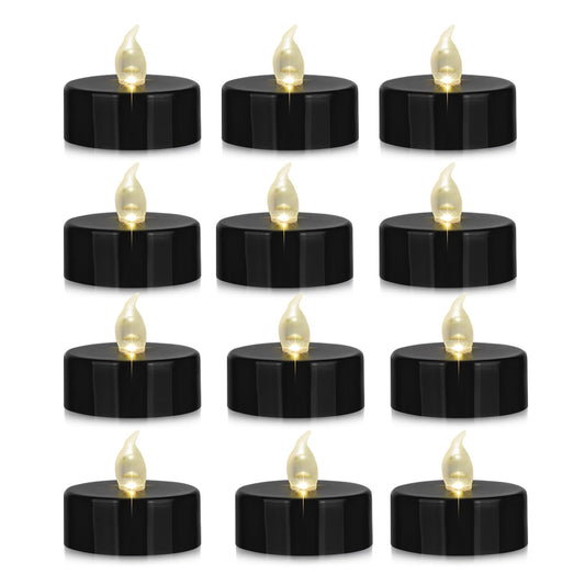 MINXIN Battery Operated Tea Lights Candles: 24 Pack Realistic and Bright Flickering Holiday Gift Flameless Candles LED Electric Tea Candles for Seasonal & Festival Party Home Decoration Black