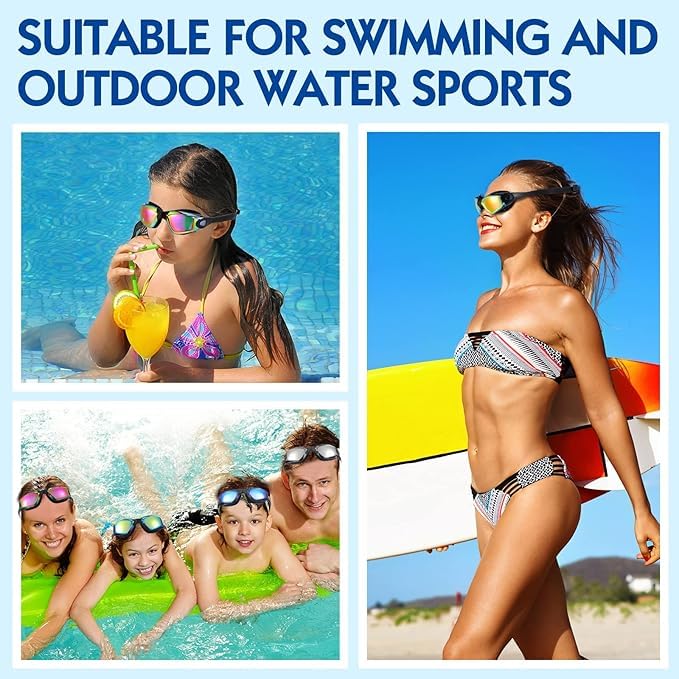 Blue & Pink Swim Goggles - 2 Pack Anti-Fog UV Protection Wide View for Adults & Youth