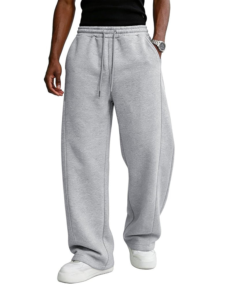 PIDO YOGA Men's Baggy Sweatpants Fleece Wide Leg Lounge Pants Drawstring Waist Loose Fit Cotton Jogging Sweat Pants with Pockets,Light Gray