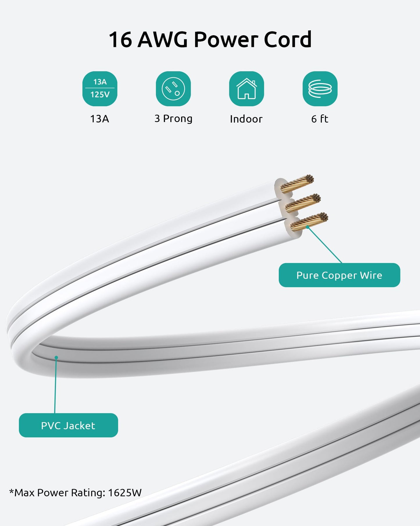 Flat Extension Cord 6ft, NUTICT Indoor 3 Prong Cord Extension with 900J Surge Protector, 13A/1625W, Low Profile Right Angle Flat Wall Plug, 3 Way Small Outlet Extender for Kitchen Home Office, White
