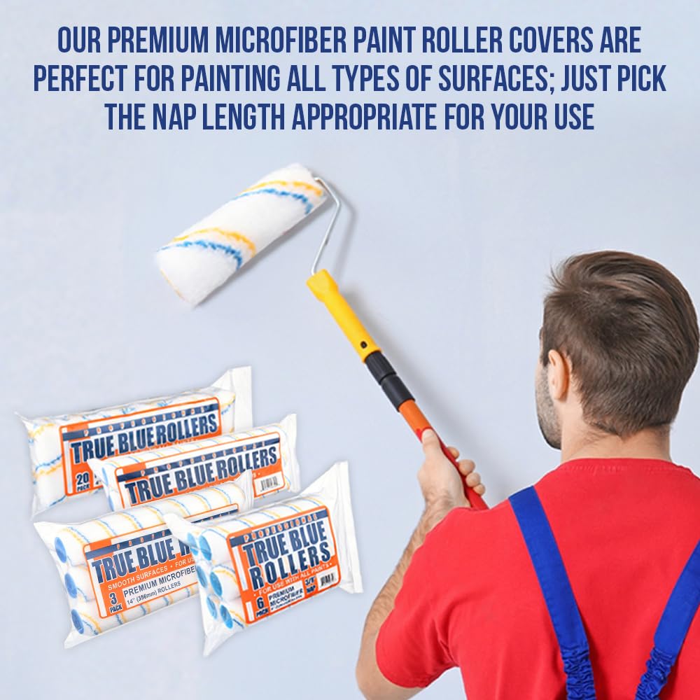 True Blue 18" Professional Paint Roller Covers, 18 Inch, Best for All Types of Painting Surfaces, Refill Bulk Pack (12, 3/8" Nap)