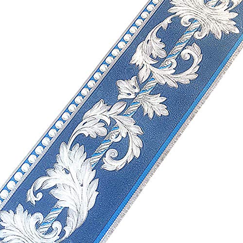 Self Adhesive 3D Blue Flower Waterproof Wallpaper Border Peel and Stick for Bathroom Kitchen Counter Top Tiles Sticker 10CM by 5M (Blue)