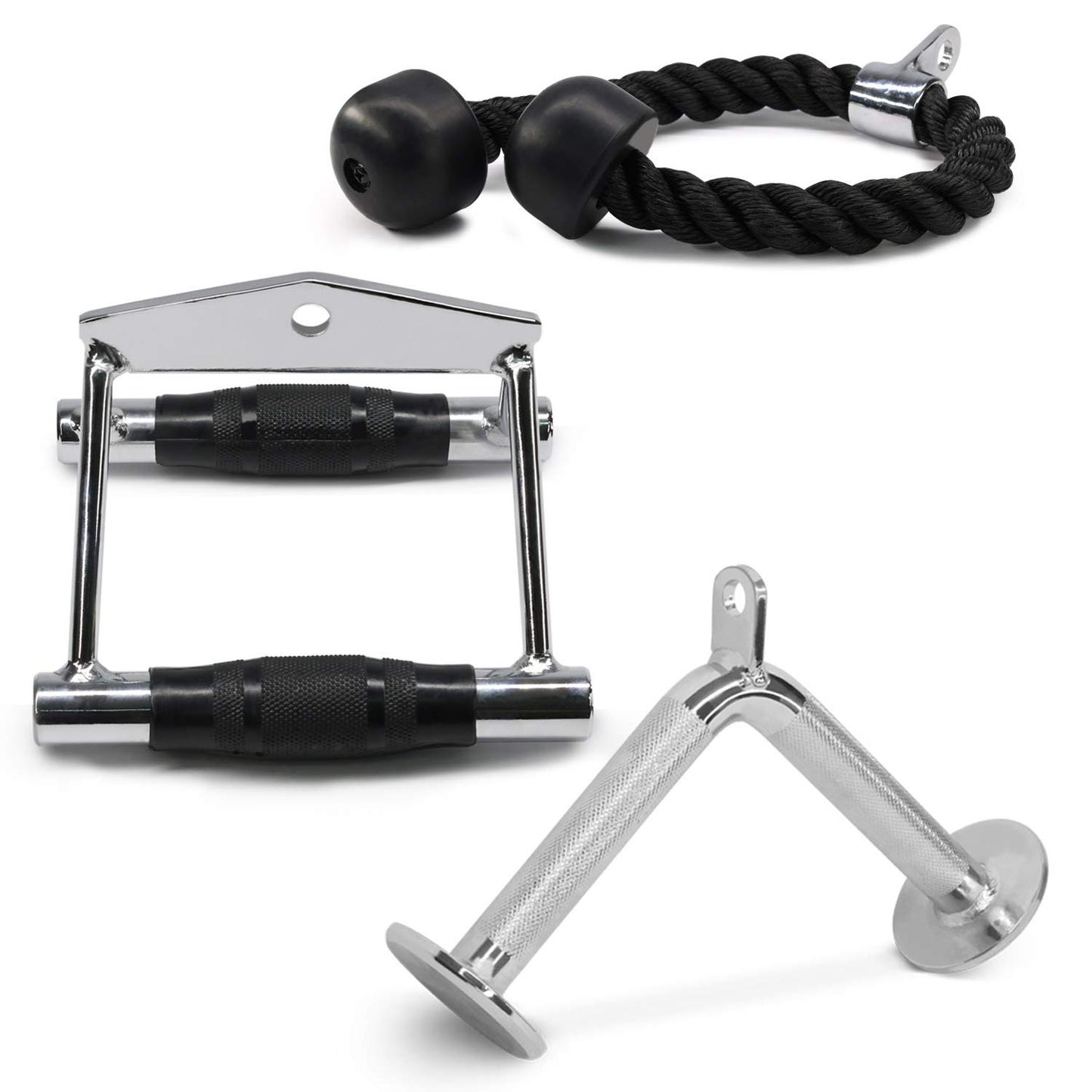 Yes4All Combo Double D Handle, Tricep Rope & V-Shape Bar, Multi Cable Machine Accessories, Tricep Press Down Cable Machine Attachment, LAT Pulldown Attachments for Home Gym Set