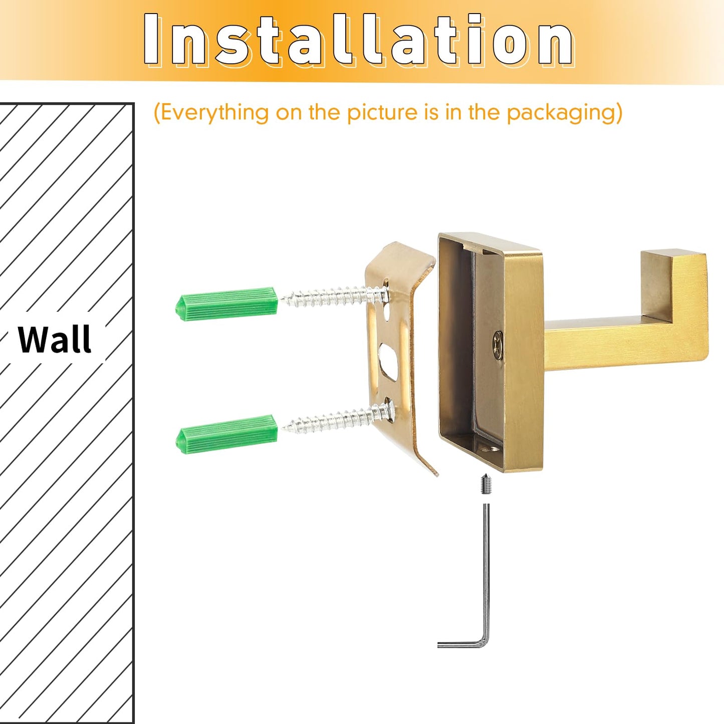 IBosins 2-Pack Towel Hooks Hand Towel Holder for Bathroom Wall Livingroom Bedroom Kitchen Closet Heavy Duty Stainless Steel Hook Hanger for Robe, Bath Towel, Coat (Square Brushed Gold)