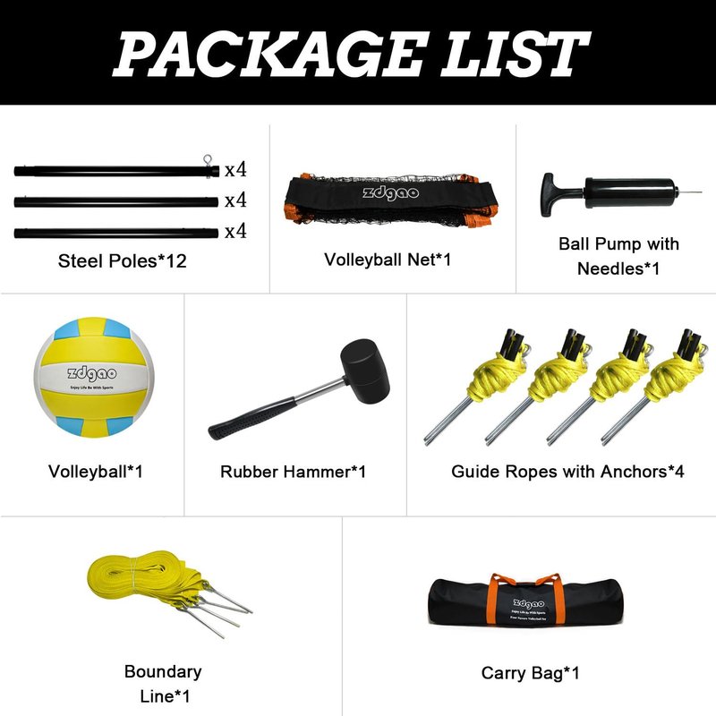 4-Way Volleyball and Badminton Net Combo Game Set - 20ft x20ft Adjustable Height Four Square Volleyball Game net for Backyard and Beach, Coming with Soft Volley Ball, Rubber Hammer with Carry Bag