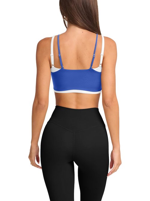 Womens Scoop Neck Workout Tops Sleeveless Cropped Workout Gym Shirts Sexy Sports Bra Cami Double Lined Summer 2026 Running Yoga Pilates Tops with Built in Bra(Klein Blue Medium)