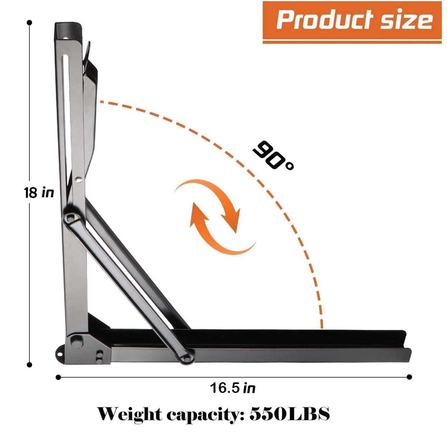 Ultrawall Folding Shelf Brackets, Heavy Duty Collapsible Shelf Bracket, 18 Inch Sturdy Table Brackets, Max Load 550lb, 4Pcs