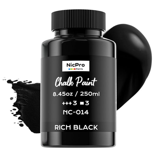 Nicpro All-in-One Black Chalk Paint for Furniture, 8.45 oz (250ml) Matte Finish Chalk Paint, Built-In Primer & Top Coat Milk Paint, Non-Toxic Furniture Paint for Wood, Metal, Home Decor