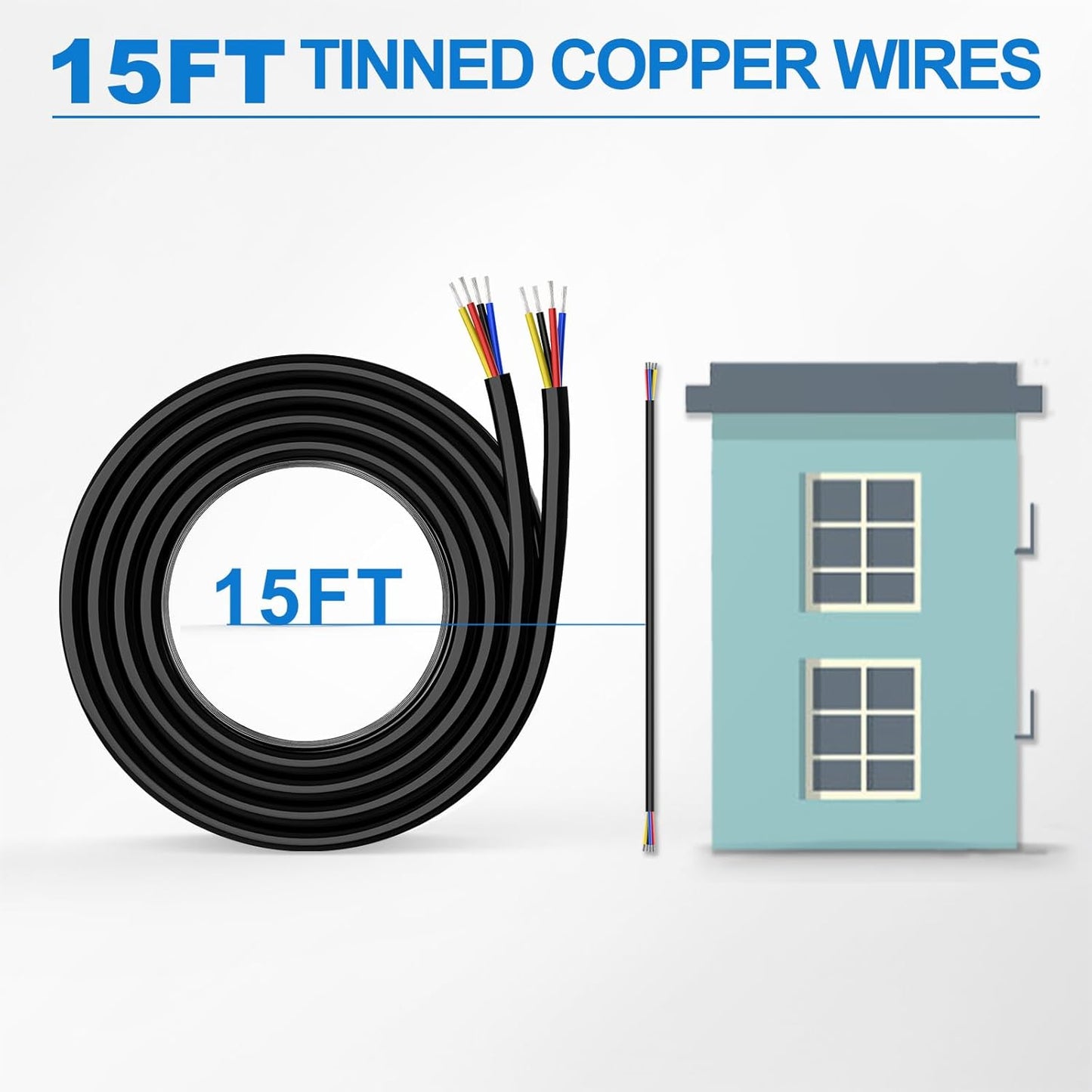 NAOEVO 18 AWG 4 Conductor Wire - Flexible Tinned Copper PVC Cable for Automotive & Marine | 15FT