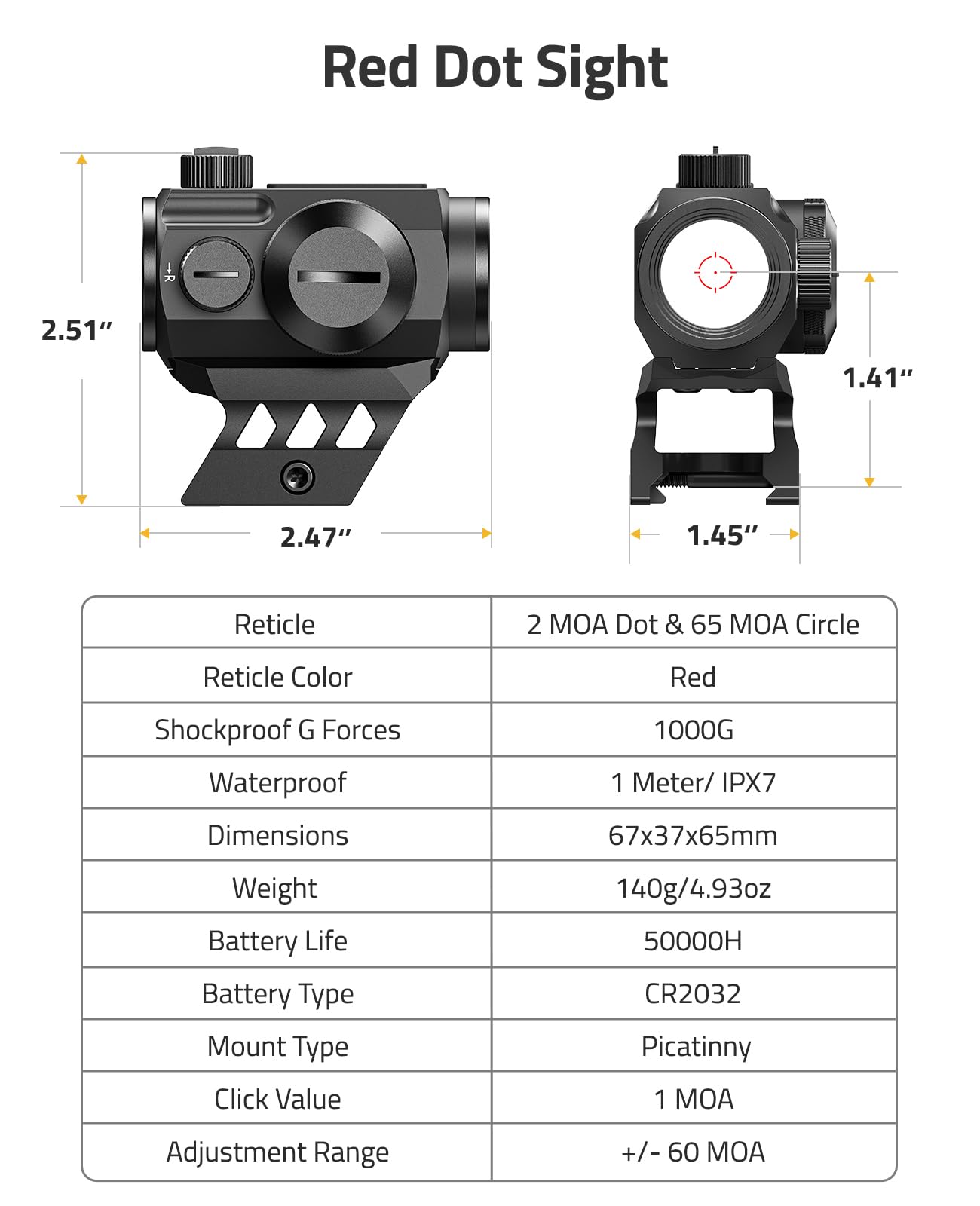 CVLIFE Multi-Reticle 2 MOA Dot & 65 MOA Circle Red Dot, Motion Awake Red Dot Scope, 50K Hours Battery Life IPX7 Waterproof, Red Dot Optics with Absolute Co-Witness Riser & Low Mount for 21mm Picatinny