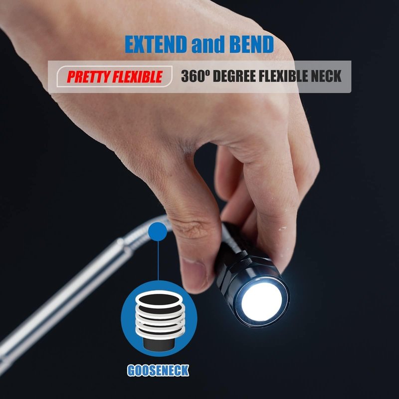 VIBELITE Extendable Magnetic Flashlight with Telescoping Magnet Pickup Tool-Cool Gadget Gifts for Men, Him, Teen Boys, Dad, Father, Mechanic, Boyfriend, Women, Birthday Gifts for Men, Black, 2 Pack