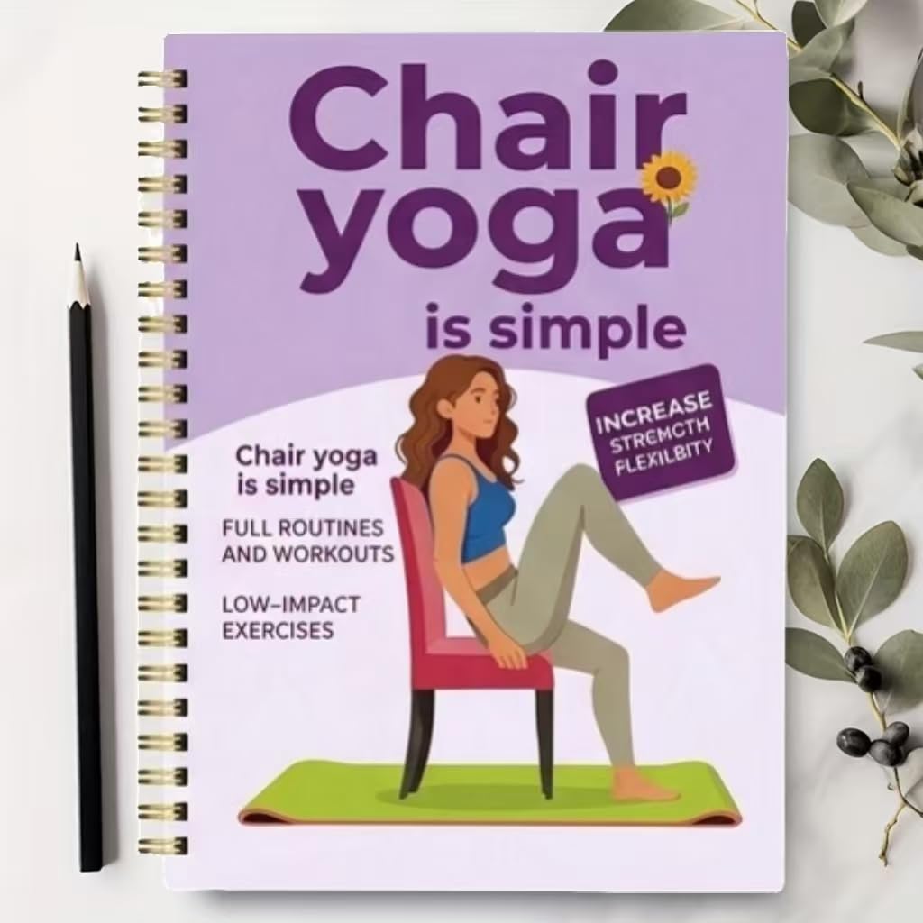 Skiennix 30-Day Chair Yoga Guide Book - 60 Workouts for Weight Loss & Flexibility | Spiral Bound, 5.5x8.3 Inch, Deep Purple