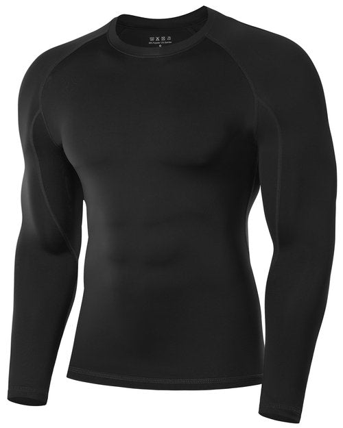 Poekuao Men's UPF 50+ Compression Shirts Long Sleeve Cool Dry Workout Undershirts High Elastic Athletic Base Layer for Sports Running Gym Black M
