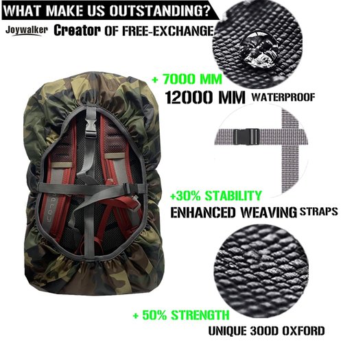 Joy Walker Waterproof Backpack Rain Cover for (15-90L), Upgraded Anti-slip Cross Buckle Straps, Triple Strengthened Layers for Hiking Camping Traveling (Camouflage, Large (for 40-50L backpack))