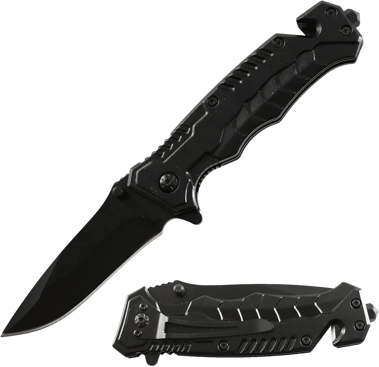 Skiennix Folding Pocket Knife - Multi-Function Emergency Tool with Seatbelt Cutter & Glass Breaker | Black 3-in-1 Design for Outdoor Survival, Camping, Hiking, Hunting & Fishing