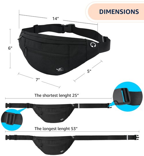 HiRui Large Crossbody Fanny Pack for Men Women Waist Bag Pack with 4-Zipper Pockets Phone Bag Fits All Phones Wallet Keys, Casual Hands-Free Waist Pack for Travel Workout Running (Black)