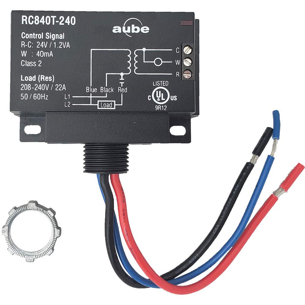 Aube Technologies RC840T-240 On/Off Switching Electric Heating Relay with Built-in 24 V Transformer, Black