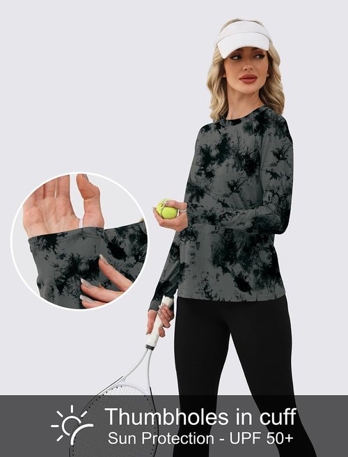 WIHOLL Workout Tops for Women Long Sleeve Sun Shirt UPF 50+ UV Protection Outdoor Running Hiking Gym ClothesFall Fashion Must Haves Black M