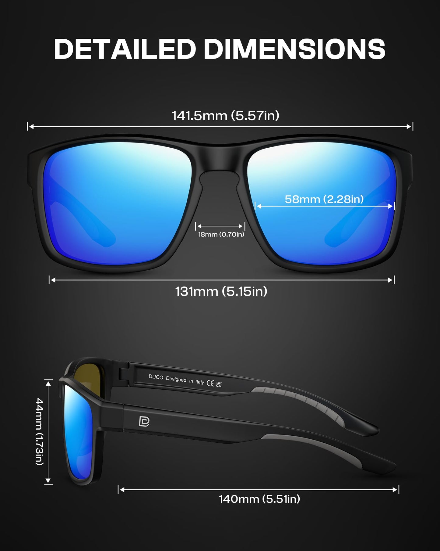 DUCO Polarized Sunglasses for Men and Women Retro Square UV400 Protection Lightweight Frame Driving Sun Glasses DC6288 (Matte Black Frame Revo Blue Lens)