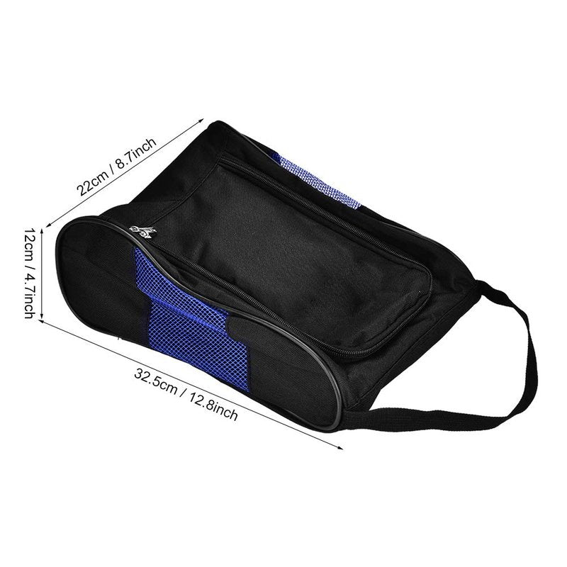 Portable Golf Shoes Bag Breathable Storage Organiser Zippered Shoe Bag with Pocket for Storing Sports Accessories Unisex(Black and Blue)