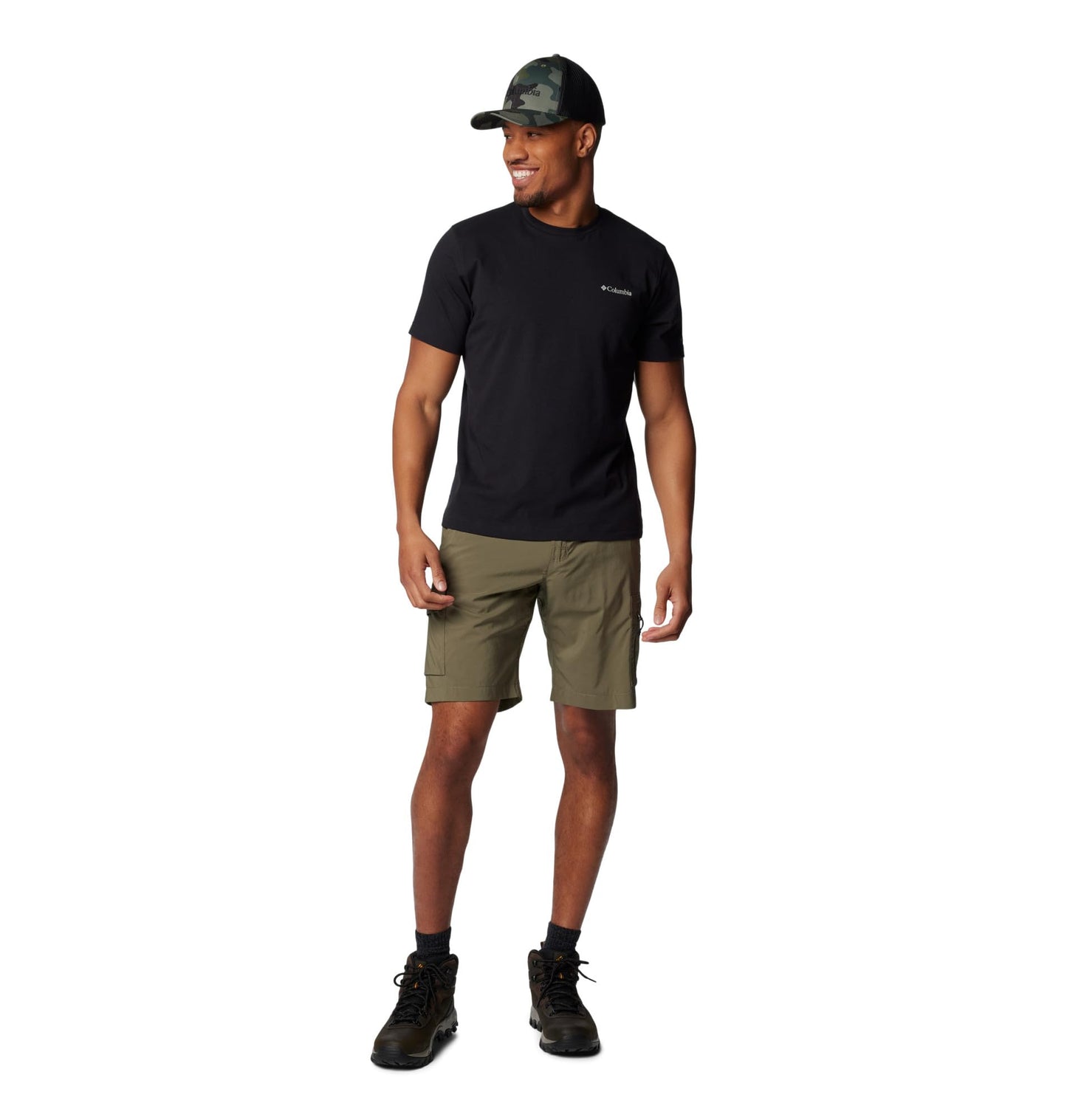Columbia Men's Thistletown Hills Graphic Short Sleeve, Mango Heather/Hikers Graphic, Large Tall