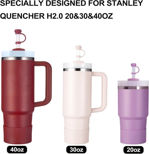 HYZ Silicone Spill Proof Stopper Set - 8 Piece Accessories for Stanley H2.0 Tumblers | Cranberry