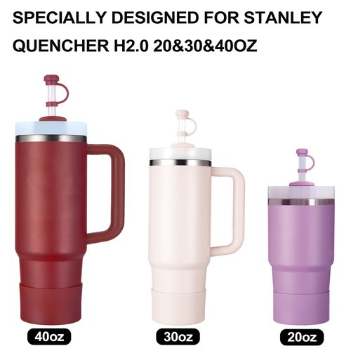 HYZ 8 Piece Accessories for Stanley Cup, Silicone Spill Proof Stopper Set and Protective Boot Including Straw Cover Cap for Stanley H2.0 20oz 30oz 40oz Tumbler, Cranberry