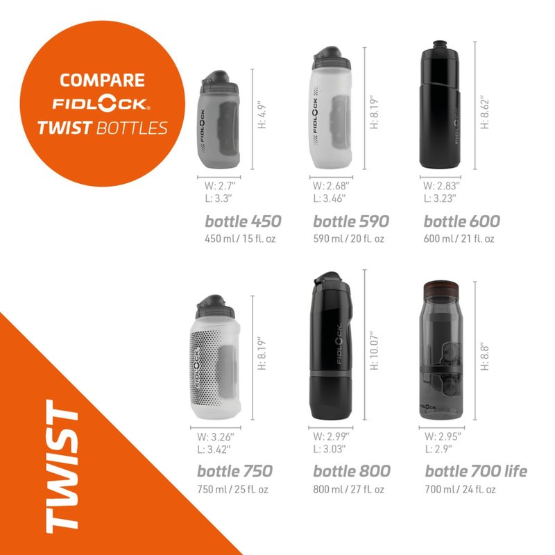 FIDLOCK Twist Replacement Bottle 450ml/15oz | Includes Twist Bottle Only (Twist Base Not Included) | Smoke