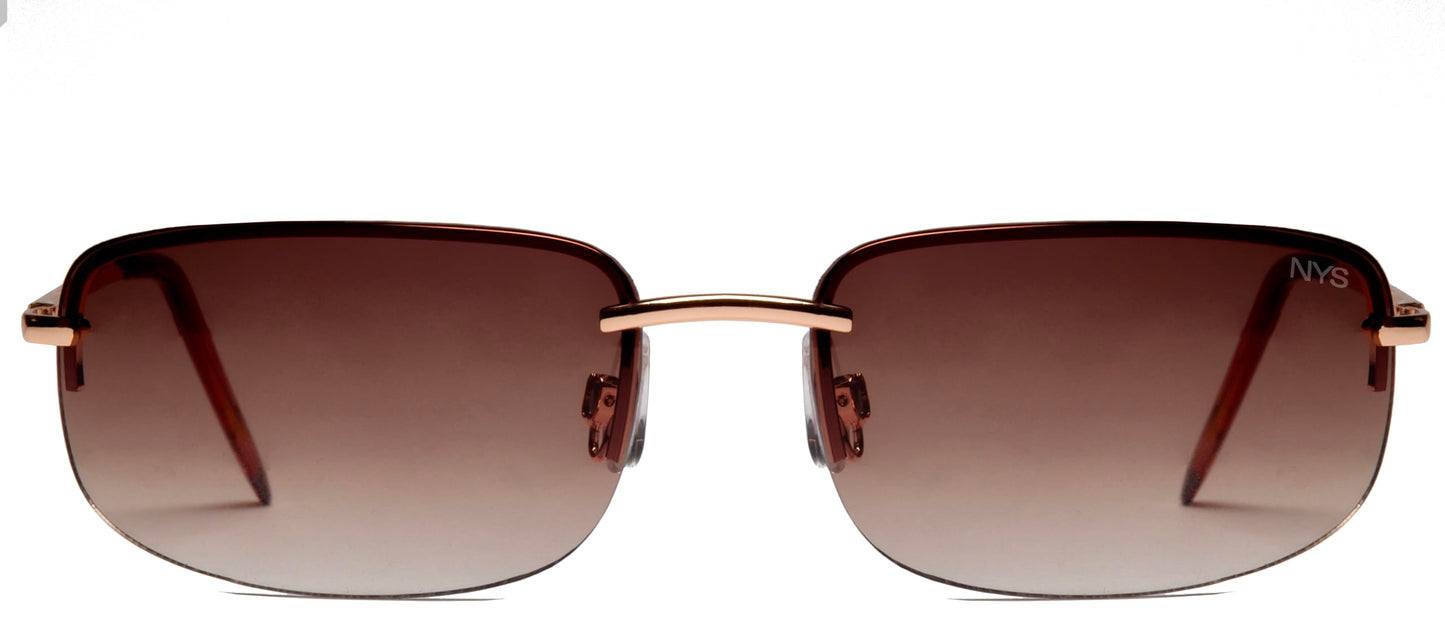 NYS Collection Rimless Gradient Sunglasses for Women & Men, Lightweight, Comfortable, UV400 (Gold Metal Frame/Brown Gradient Lens)
