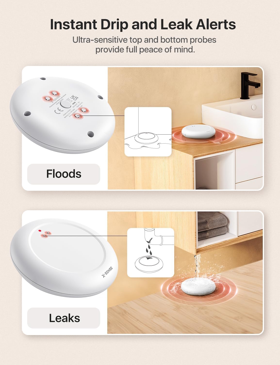 X-Sense Wi-Fi Water Leak Detector Sensor - Model SWS51, Single Pack for SWS54 Kit
