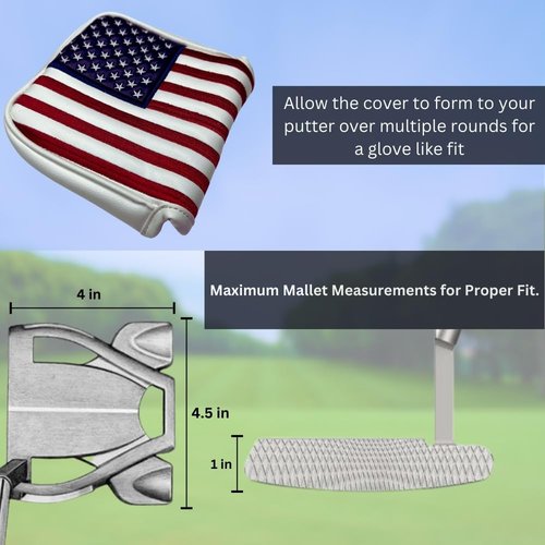 USEiT Putter Cover for Blade and Mallet Style Putters with Magnetic Closure and Embroidered USA Design Golf Club Headcovers for Scotty Cameron Taylormade Callaway Titleist Odyssey (Mallet)