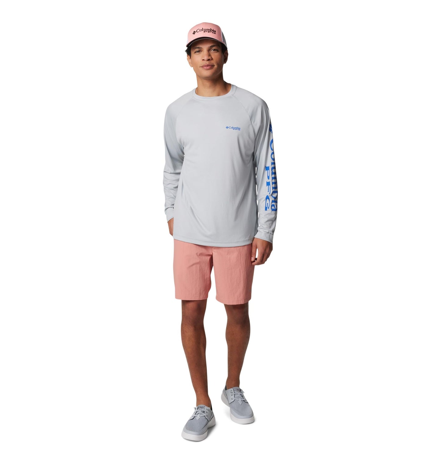 Columbia Men's PFG Terminal Tackle Long Sleeve Fishing Shirt, Cool Grey/Vivid Blue Logo, 2X