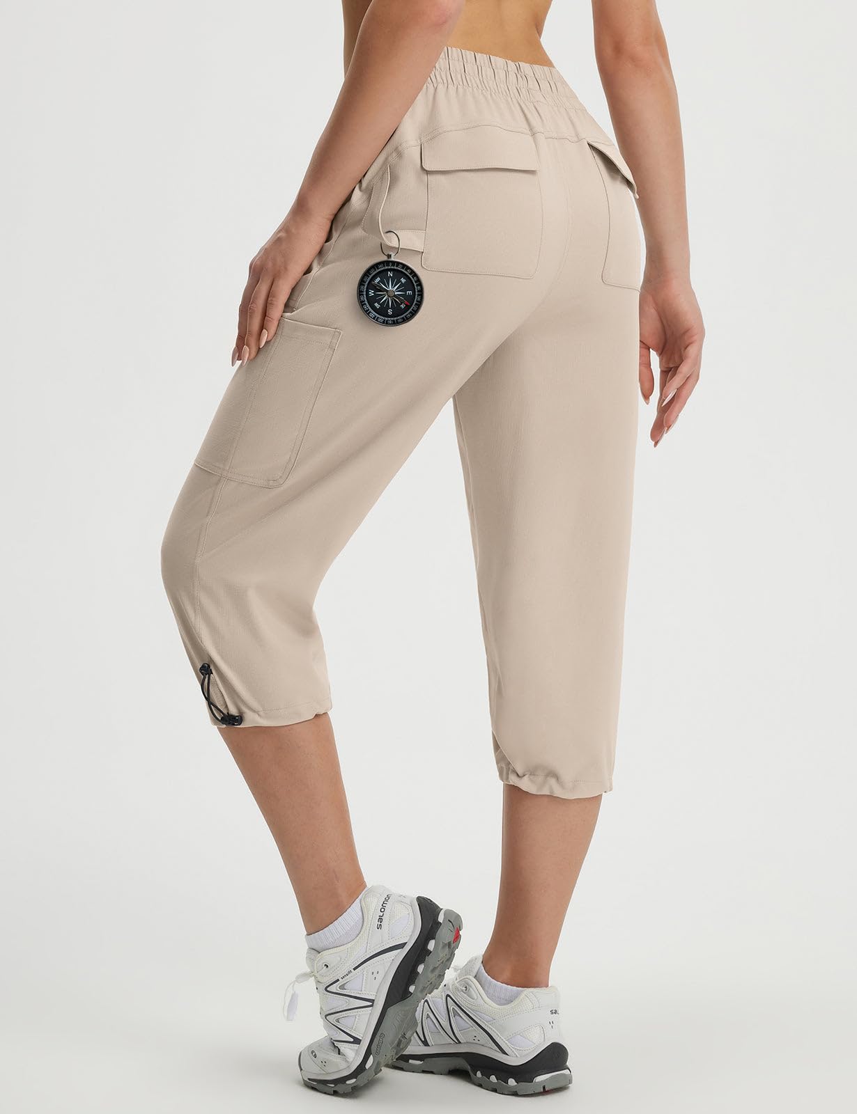 baleaf Women’s Cargo Capri Pants with 7 Pockets Lightweight Quick Dry Hiking Capris for Summer Travel Casual Khaki XL