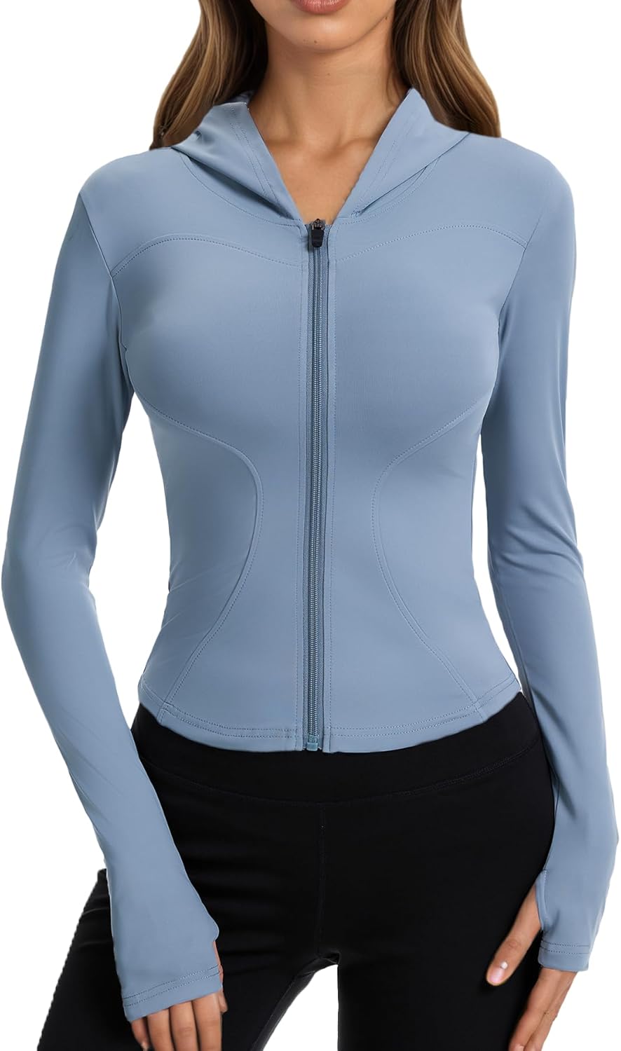 Skiennix Women's BBL Jacket - Lightweight Compression Workout Top with Hood & Thumb Hole