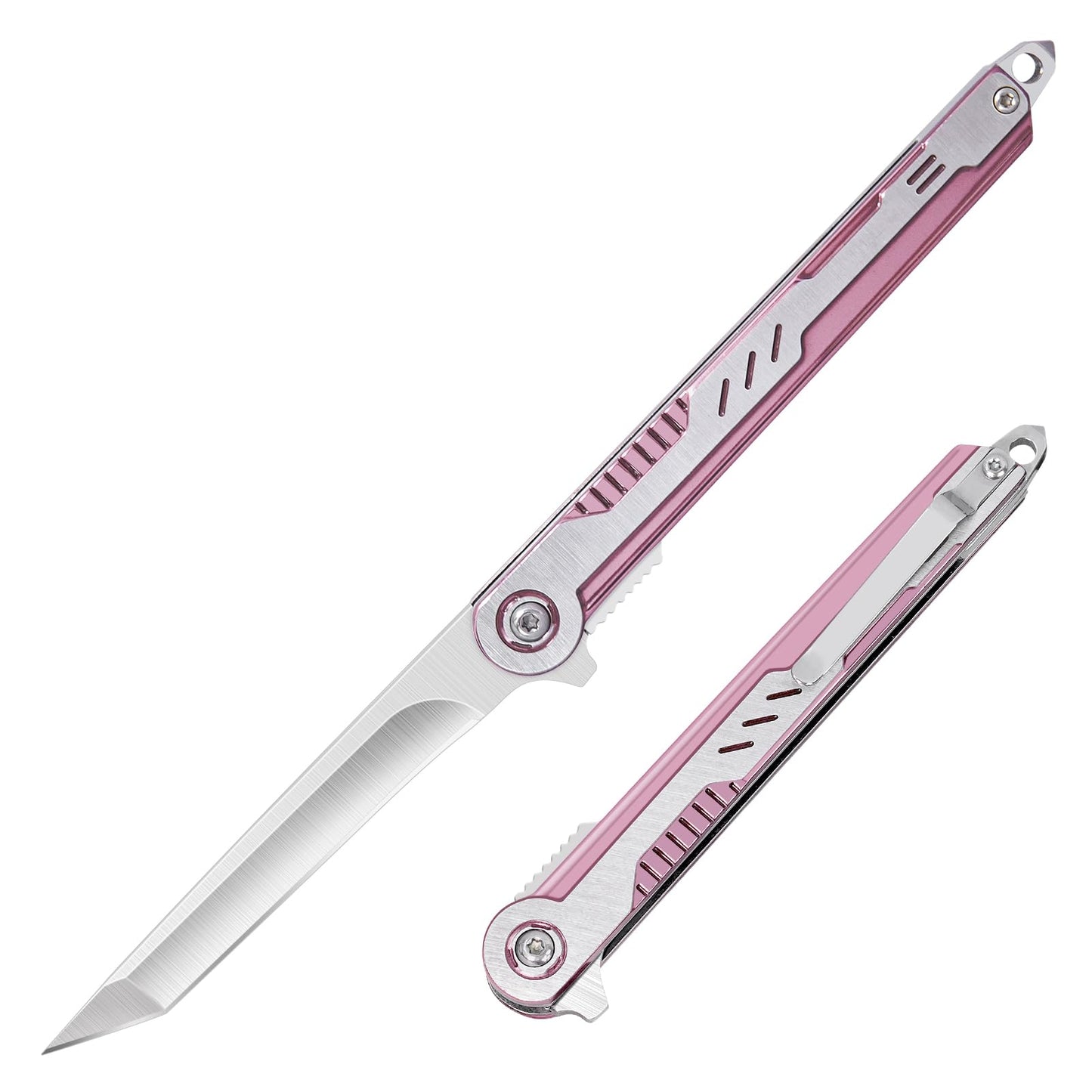 FUNBRO Pink Pocket Knife for Women - Slim EDC Knife with 7CR13Mov Steel Tanto Blade, Clip and Glass Breaker - Womens Knife for Self Defense - Cute Girl Survival Tool Pocket & Folding Knives