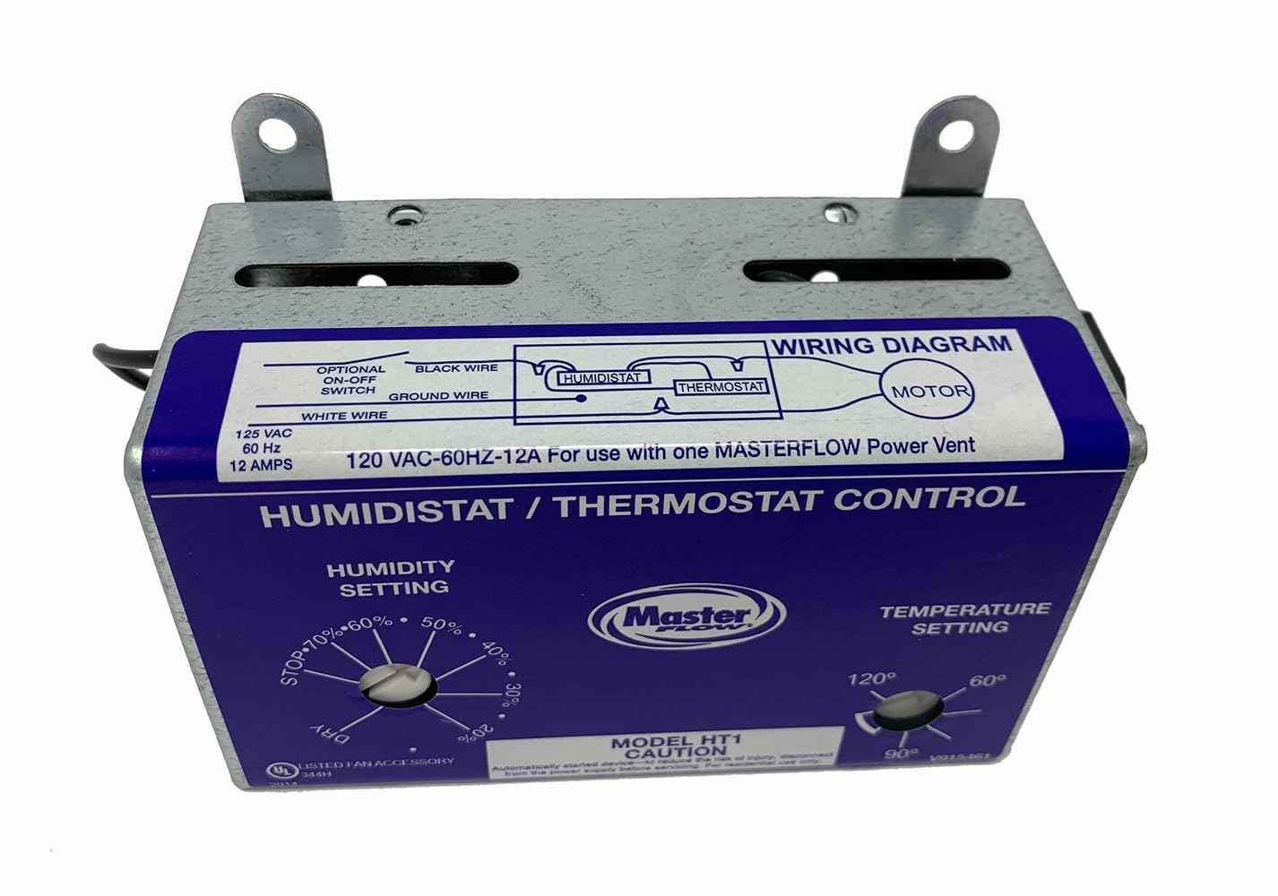 Master Flow GAF Adjustable Humidistat & Thermostat Combo for Power Vents & Fans | Controls Attic Moisture & Heat Buildup | Adjustable for All Climates | Universal Compatibility | UL Listed - HT1