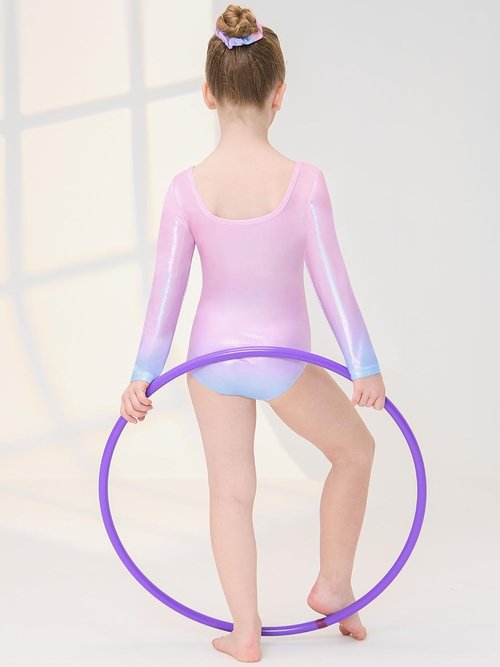 Gogokids Gymnastics Leotards - Long Sleeve Sparkly Rhinestone Dance Unitards for Girls 3-12 Years