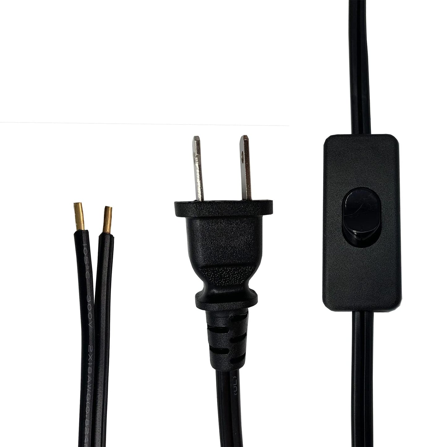 12FT Replacement Lamp Cord, 18 AWG 2 Prong Power Cord Cable with On Off Button Switch, Stripped Ends Ready for Wiring and Applicable to All Kinds of Household Lamps, Black