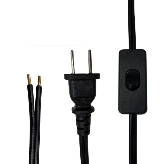 12FT Replacement Lamp Cord, 18 AWG 2 Prong Power Cord Cable with On Off Button Switch, Stripped Ends Ready for Wiring and Applicable to All Kinds of Household Lamps, Black