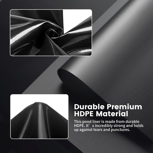 **Skiennix 15 Mil HDPE Black Pond Liner - Waterproof 10 x 20 FT for Outdoor Fish & Koi Ponds**