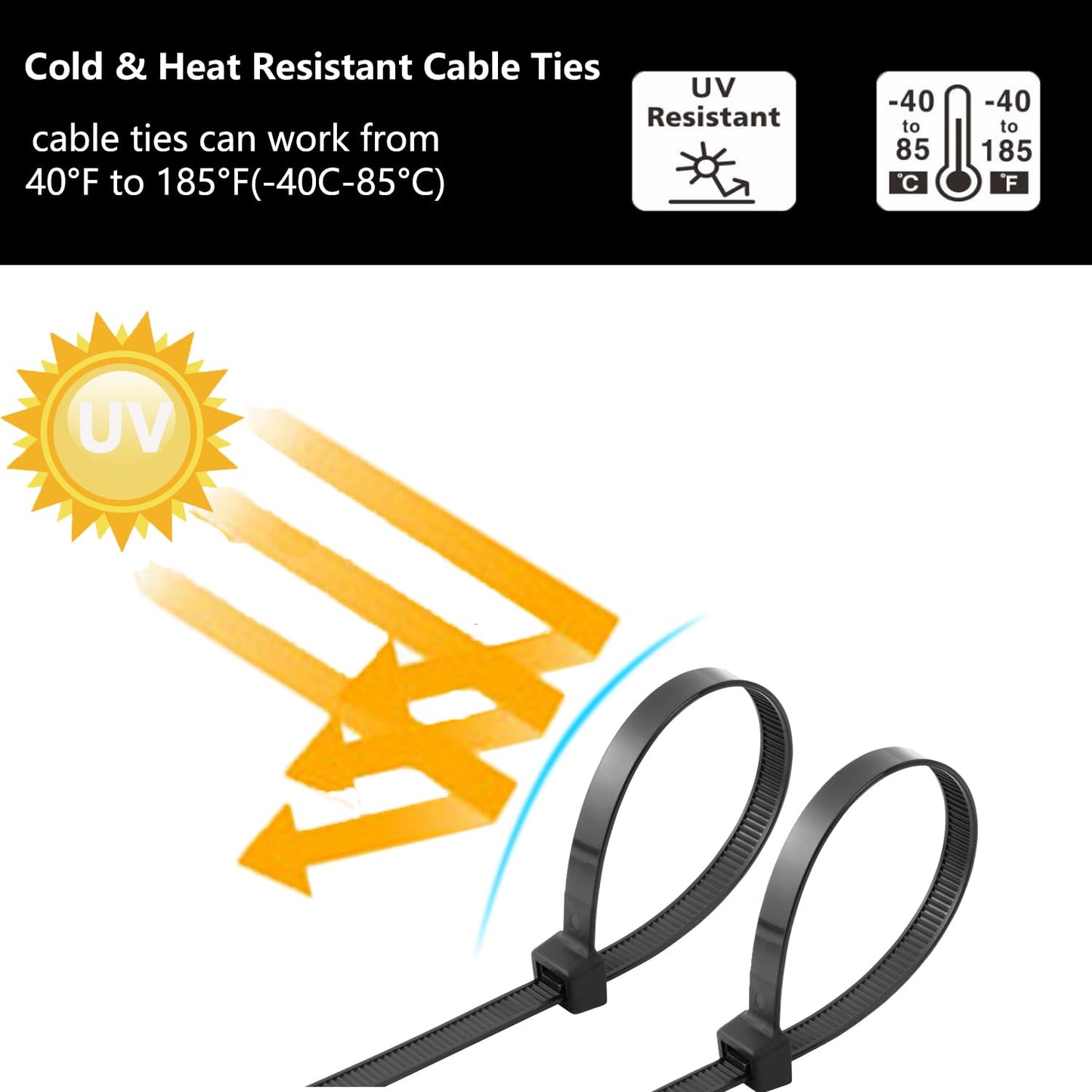 MasiStranth 100PCS 18 inch Black Zip Ties 120LBS Tensile Strength Self-Locking heavy duty UV Resistant Cable Tie Wraps for indoor and outdoor use(Black)