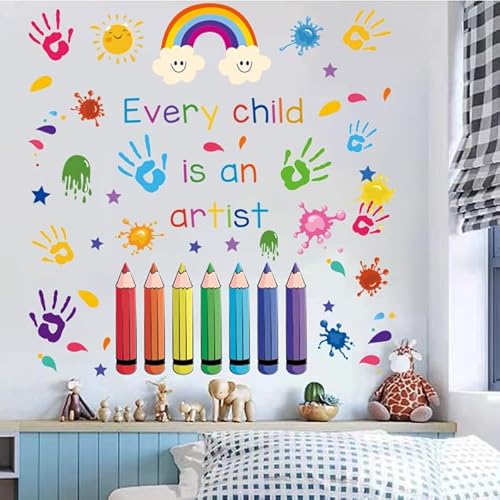 Colorful Inspirational Wall Sticker Every Child is an Artist Wall Decals Motivational Phrases Stickers Colorful Peel and Stick for Classroom School Nursery Playroom Daycare Decor