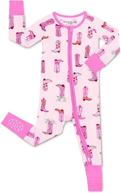 Babee Reshinee Bamboo Viscose Baby Footie Pajamas - Convertible Zipper Onesie for Girls, 0-24M