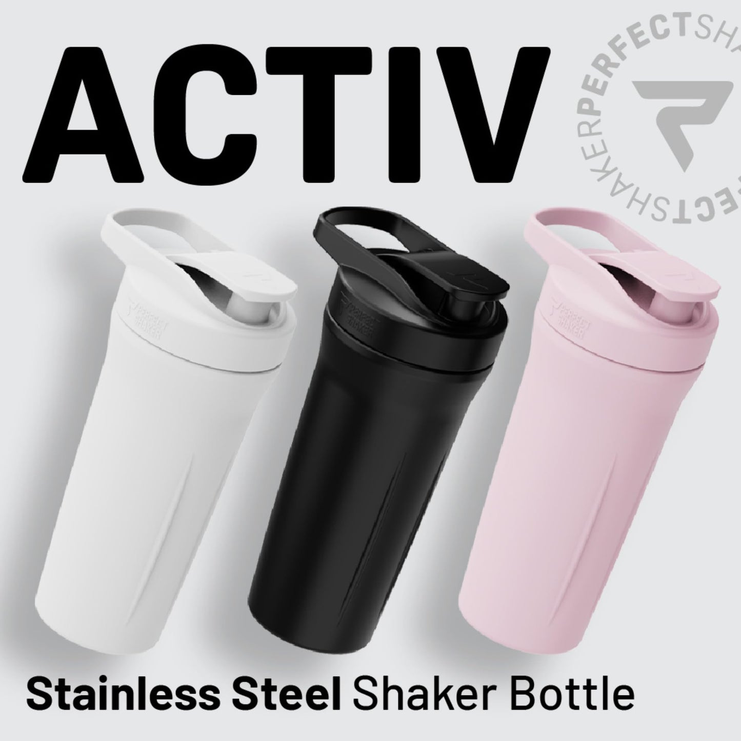 PerfectShaker Premium Stainless Steel Shaker Bottle – Double Wall Vacuum Insulated, Leak-Proof, BPA-Free, Non-Toxic, ActionRod Mixing – Gym, Fitness & Travel Protein Shaker -27oz (White)