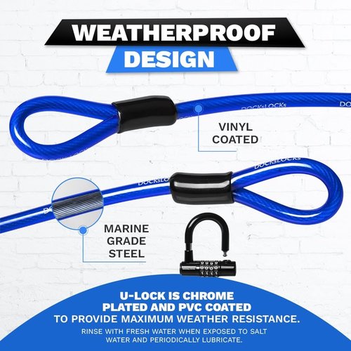 DocksLocks Security Cable Lock Set - Weatherproof Keyless U-Lock with Combination | 5ft to 25ft Length