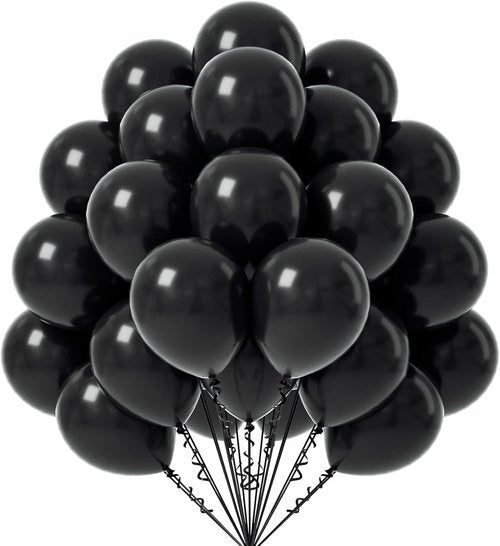 FOTIOMRG Black Balloons - 12-Inch Latex Party Balloons for Birthdays, Graduations & More | 50-Pack with Ribbon