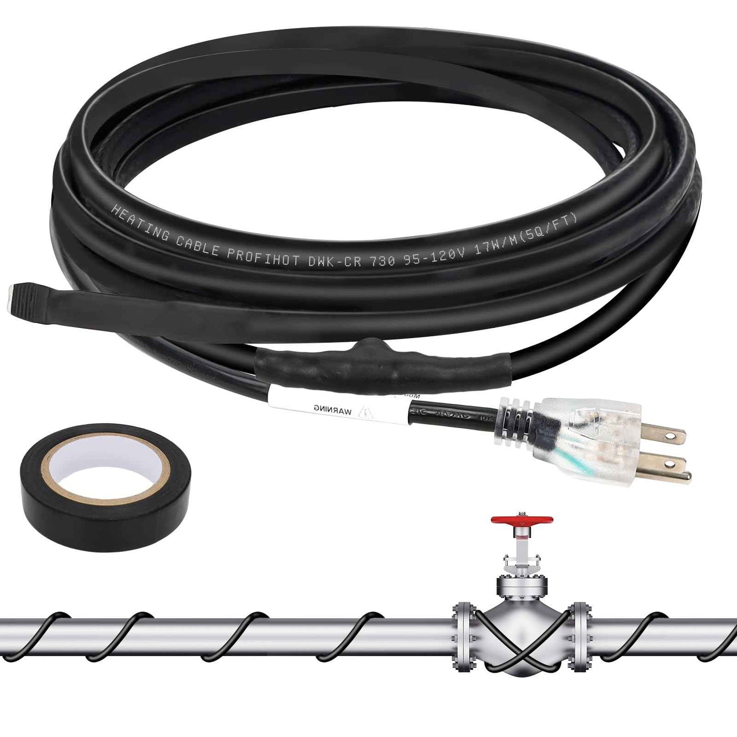 12FT Self-Regulating Pipe Heating Cable with Thermostat,Heat Tape for Water Pipe Freeze Protection,Pipes Heating Trace System for Home Supply Pipes,120V 5W/FT