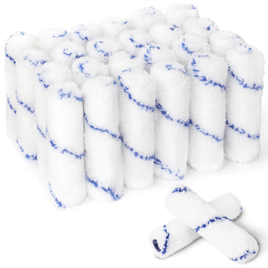 PinStone 4 Inch Microfiber Paint Roller Covers, 1/3" Nap, 24 Pack, Use with All Paints and Stains, Small Paint Roller Naps, Mini Rollers for Walls, House Painting Supplies