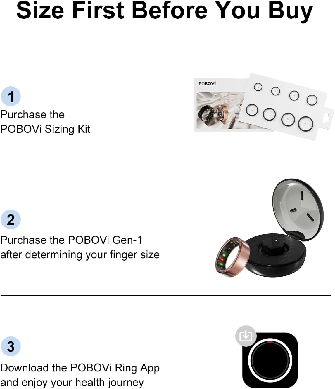 POBOVi Smart Ring - Sleep, Fitness, Stress & Heart Rate Tracker - 5-Day Battery Life | Wireless Charging, Size 7, Rose Gold
