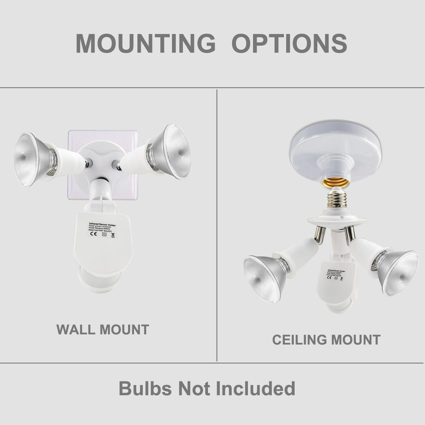 2 in 1 Light Socket Extender with Motion Sensor,Auto On/Off Motion Activated Light Sockets,E26/E27 to 2 Bulb Adapter,360 Degree Rotating 180 Degree Bending Indoor for Garage Basement(2 Pack)